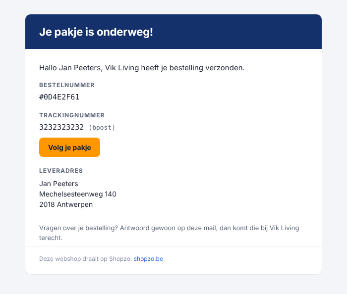 Verzendmail met trackinglink