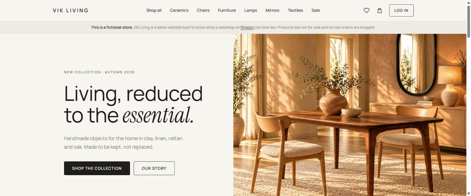Homepage van demowinkel Vik Living